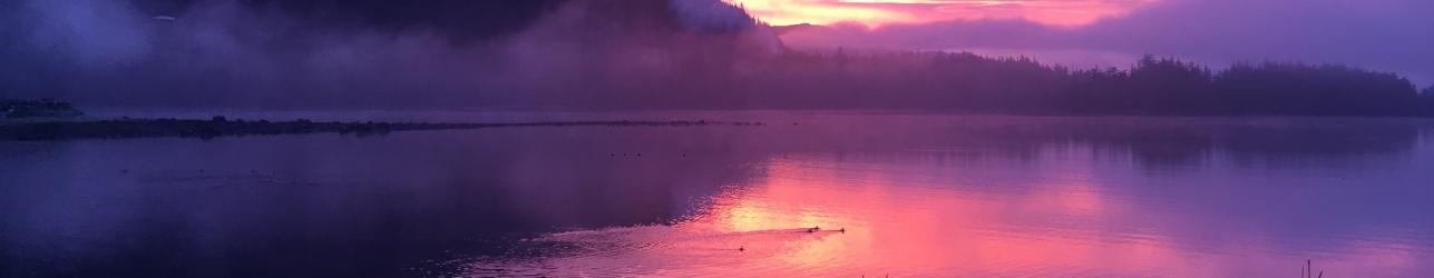 Sunrise over Sunnahae Mountain from Lagoon Park in Craig Alaska